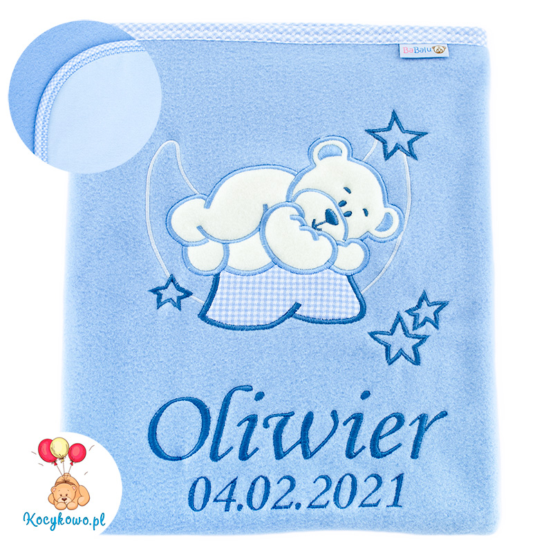 Blanket with a dedication 80x100 teddy bear 052 blue