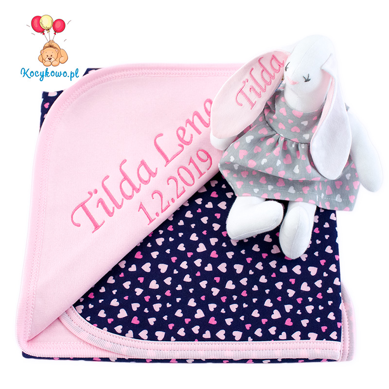 Cotton blanket with dedication Sophie 073 80x90 hearts