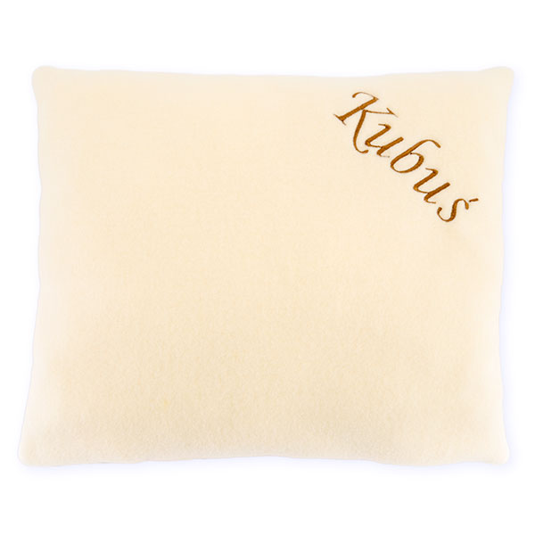 Fleece pillow with dedication ecru
