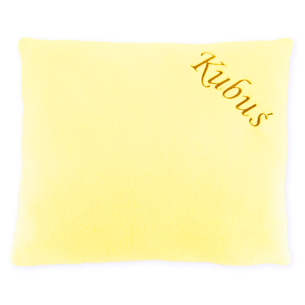 Fleece pillow with dedication yellow